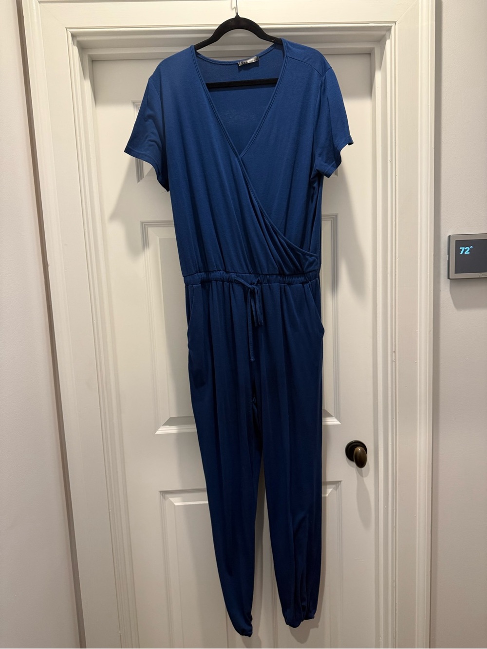 Women’s Blue Wrap-Front Jumpsuit